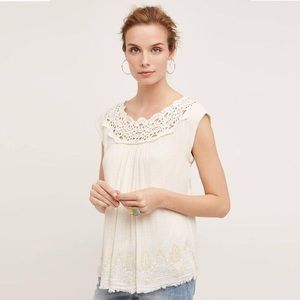 SOLD-Floreat Tartane Ivory Beaded Top